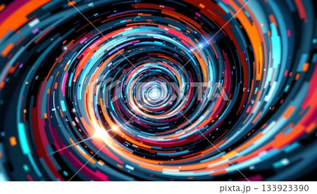 An abstract digital art piece featuring a vibrant, spiraling design with bright colors and a kaleidoscopic effect An abstract digital art piece featuring a vibrant, spiraling design with bright colors and a kaleidoscopic effect 133923390