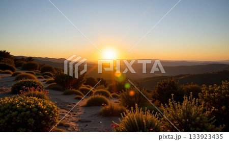 A serene landscape at sunrise A serene landscape at sunrise 133923435