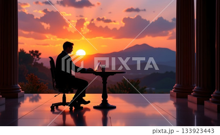 A professional setting at sunset 133923443