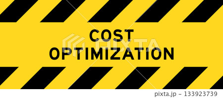 Yellow and black color with line striped label banner with word cost optimization 133923739