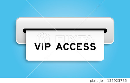 White coupon banner with word VIP access from machine on blue color background 133923786