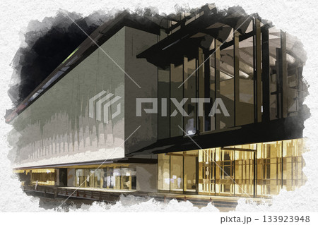 水彩画風 松本 松本市立博物館 長野県松本市 水彩画風 松本 松本市立博物館 長野県松本市 133923948