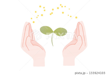両手で新芽を包み込んでいるイメージのイラスト 133924103