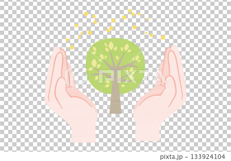 両手で緑の木を包み込んでいるイメージのイラスト 両手で緑の木を包み込んでいるイメージのイラスト 133924104