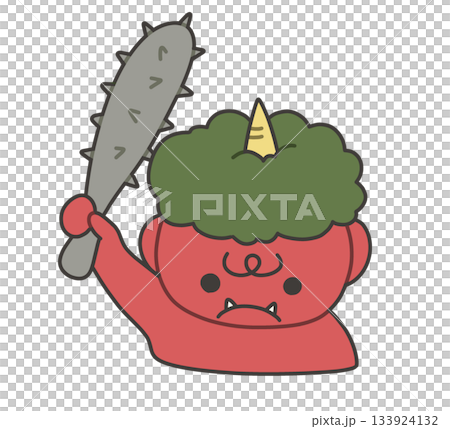 Illustration of a cute red demon (half body) holding a club 133924132