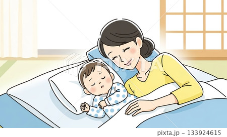 ママと赤ちゃん、安らかなお昼寝 133924615