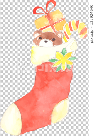 Vector illustration of a stocking filled with Christmas presents 133924640