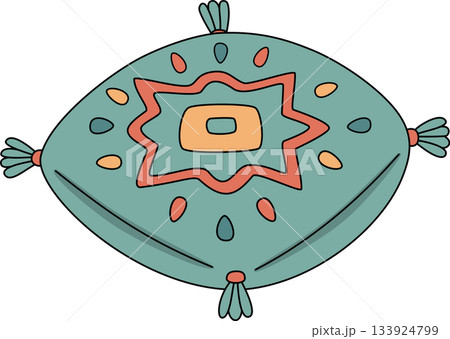 Bohemian Turquoise Throw Pillow with Geometric Mandala Design Illustration Bohemian Turquoise Throw Pillow with Geometric Mandala Design Illustration 133924799