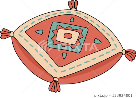 Bohemian Terracotta Throw Pillow with Geometric Stitching and Tassels Illustration 133924801