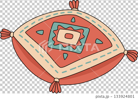 Bohemian Terracotta Throw Pillow with Geometric Stitching and Tassels Illustration Bohemian Terracotta Throw Pillow with Geometric Stitching and Tassels Illustration 133924801