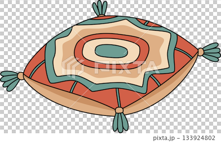 Bohemian Decorative Floor Pillow with Abstract Rings Pattern and Tassels Illustration Bohemian Decorative Floor Pillow with Abstract Rings Pattern and Tassels Illustration 133924802