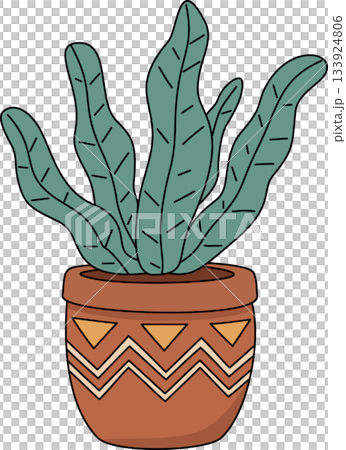 Bohemian Succulent Houseplant in Decorative Geometric Pattern Pot Illustration Bohemian Succulent Houseplant in Decorative Geometric Pattern Pot Illustration 133924806