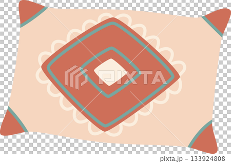 Bohemian Decorative Throw Pillow with Diamond Pattern and Scalloped Edges Illustration 133924808