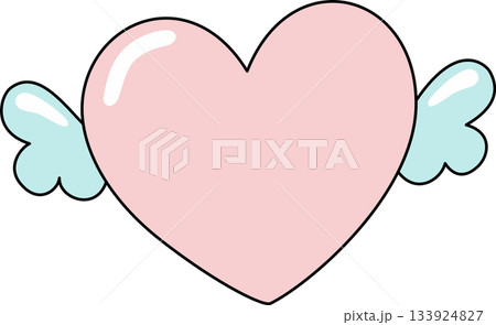Cute Cartoon Pink Heart with Blue Wings Illustration Cute Cartoon Pink Heart with Blue Wings Illustration 133924827
