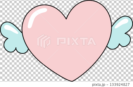Cute Cartoon Pink Heart with Blue Wings Illustration Cute Cartoon Pink Heart with Blue Wings Illustration 133924827