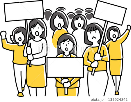 プラカードを持って反対する複数の女性 プラカードを持って反対する複数の女性 133924841