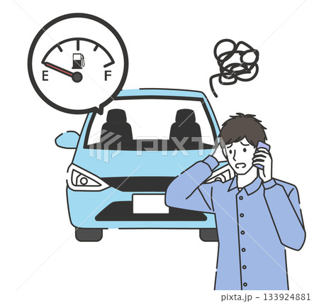 ガス欠トラブルで救援を呼ぶドライバー 133924881