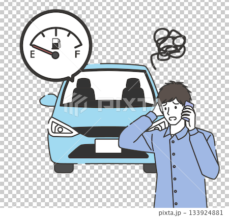 ガス欠トラブルで救援を呼ぶドライバー 133924881