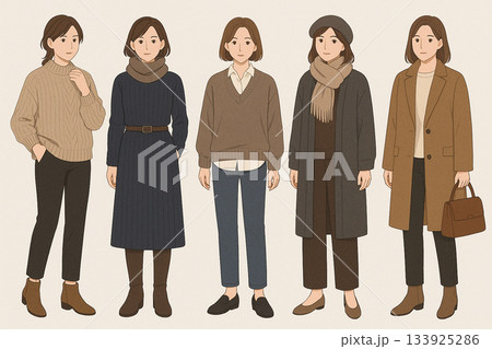 冬服コーデのイラスト、カジュアル 133925286