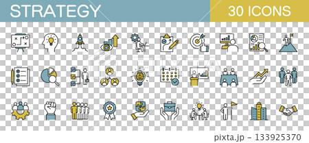 Business Strategy Line Icon Set Color 133925370