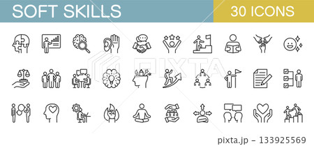 ソフトスキル・ビジネスのラインアイコンセット（コミュニケーション・チームワーク） 133925569