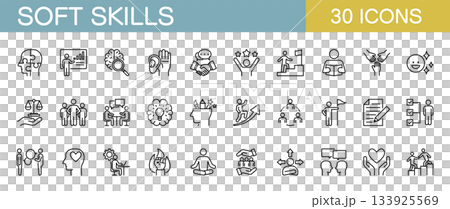 ソフトスキル・ビジネスのラインアイコンセット（コミュニケーション・チームワーク） 133925569