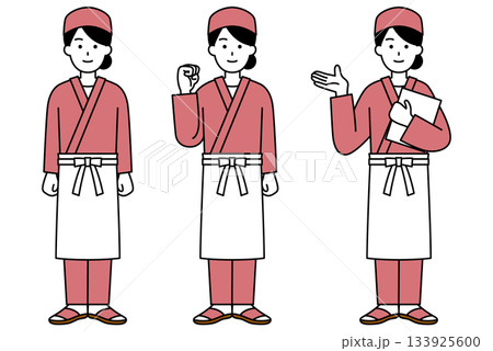 和食屋の女性店員　全身ポーズセット 133925600