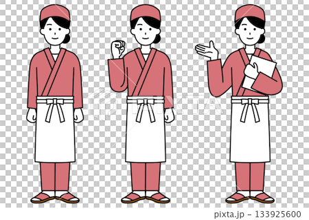 和食屋の女性店員　全身ポーズセット 133925600