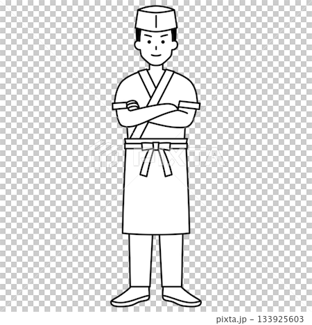 腕組みする和食屋の男性店員（全身） 133925603