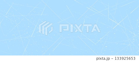 Scratch ice surface texture. Light blue icy background with skate traces, cracks, scratches. Rough winter sport rink backdrop. Frozen lake or pond water wallpaper with dots, spot and lines. Vector 133925653