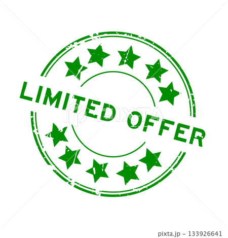 Grunge green limited offer word with star icon round rubber seal stamp on white background Grunge green limited offer word with star icon round rubber seal stamp on white background 133926641