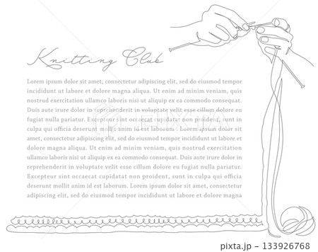 ニットを棒針で編む手を一筆書きで描きました。パワーポイントでご使用いただける 4:3 のサイズです。 133926768