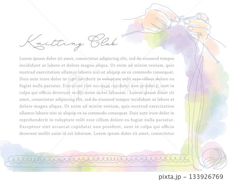 ニットを棒針で編む手を一筆書きで描きました。パワーポイントでご使用いただける 4:3 のサイズです。 133926769