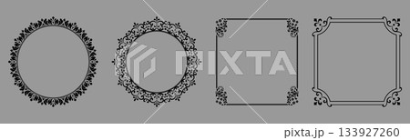 Set of decorative frames Elegant vector element for design in Eastern style, place for text. Floral black and gray borders. Lace illustration for invitations and greeting cards 133927260