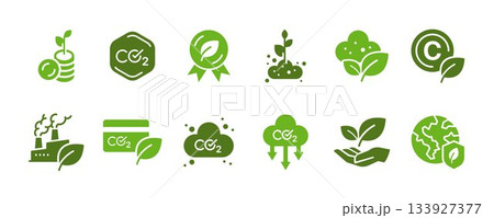 Carbon credit icon set. It included pollution, emission, smoke, air quality, net zero and more icons. 133927377