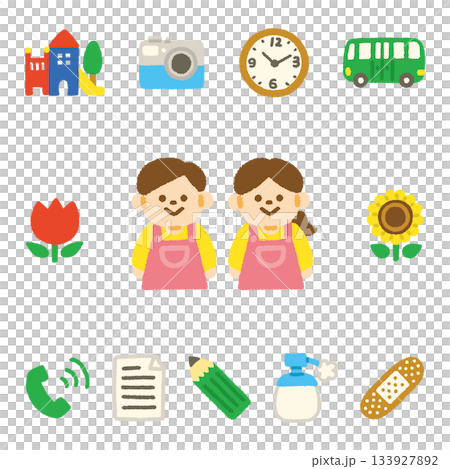 Kindergarten teacher work icon set, hand-drawn, pastel, cute illustrations for children 133927892