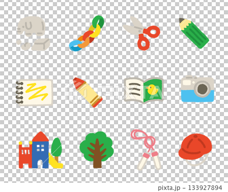 幼兒園/托兒所室內外遊戲圖示集 手寫可愛插圖 幼兒園/托兒所室內外遊戲圖示集 手寫可愛插圖 133927894