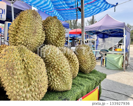 juicy ripe durian on the market in Thailand juicy ripe durian on the market in Thailand 133927936