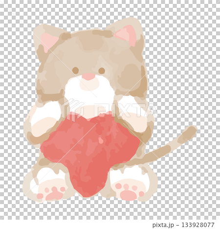 Fluffy Cat Watercolor Series – Cat holding a heart Fluffy Cat Watercolor Series – Cat holding a heart 133928077