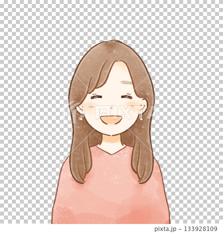 色鉛筆タッチの優しい大人ミニキャラ(女性・にっこり満面の笑顔)あたたかく柔らかい手描きイラスト 色鉛筆タッチの優しい大人ミニキャラ(女性・にっこり満面の笑顔)あたたかく柔らかい手描きイラスト 133928109