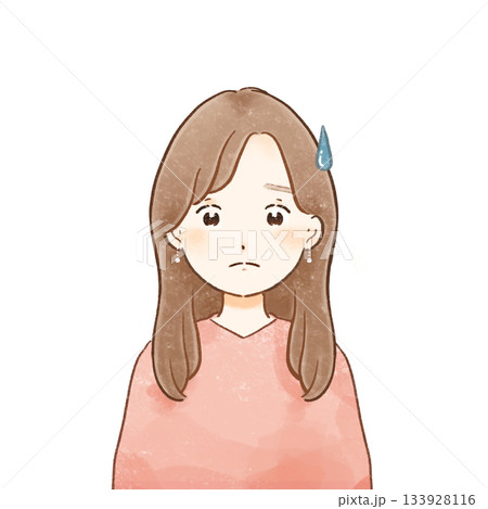 色鉛筆タッチの優しい大人ミニキャラ(女性・困っている・戸惑い)柔らかくあたたかい手描きイラスト 色鉛筆タッチの優しい大人ミニキャラ(女性・困っている・戸惑い)柔らかくあたたかい手描きイラスト 133928116
