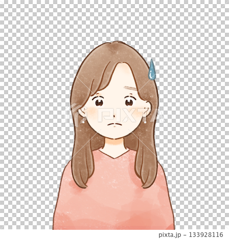 色鉛筆タッチの優しい大人ミニキャラ(女性・困っている・戸惑い)柔らかくあたたかい手描きイラスト 色鉛筆タッチの優しい大人ミニキャラ(女性・困っている・戸惑い)柔らかくあたたかい手描きイラスト 133928116