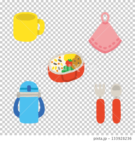 Kindergarten/Nursery School Item Icon Set, Hand-Drawn, Pastel, Cute Illustrations for Kids 133928236