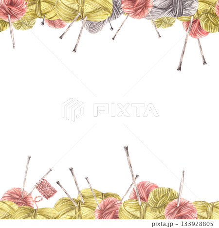 Balls of yarn threads with knitting needles...のイラスト素材 [133928805] - PIXTA