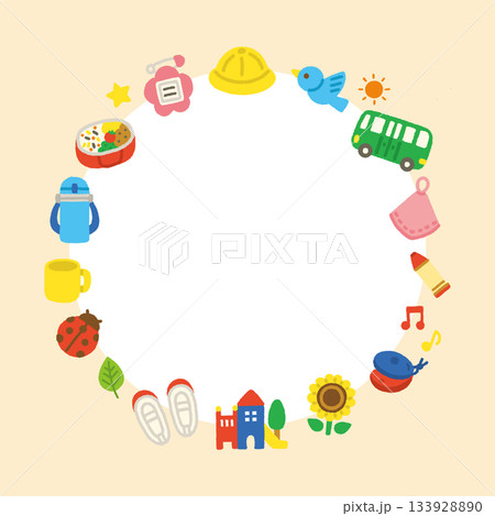幼稚園向け かわいい フレーム 円形 手書き パステル 背景 イラスト 幼稚園向け かわいい フレーム 円形 手書き パステル 背景 イラスト 133928890