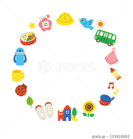 幼稚園・保育園 フレーム 円形 手書き パステル 背景 イラスト 幼稚園・保育園 フレーム 円形 手書き パステル 背景 イラスト 133928891