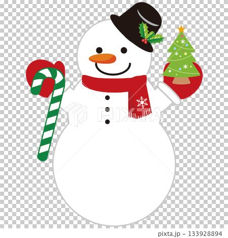 サンタ帽と赤いマフラーの雪だるま、クリスマスのデコレーションパーツ 133928894