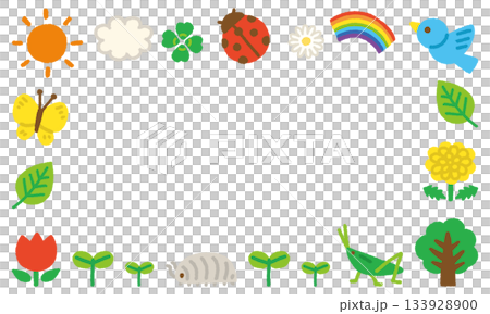 Creatures, nature, frame, background, horizontal, handwritten, pastel, cute, illustration 133928900