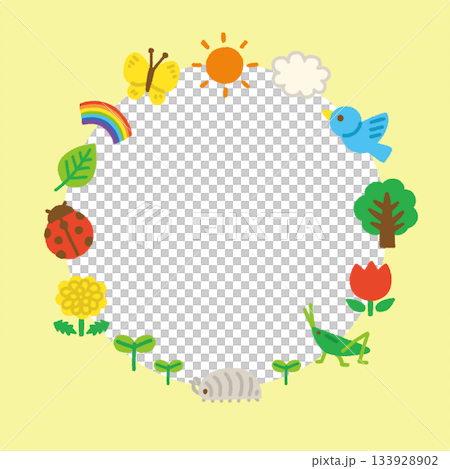 Cute Creature Frame Material Nature Circular Handwritten Pastel Background Illustration 133928902