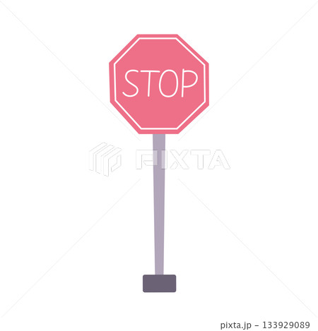 Flat cartoon vector illustration of doodle stop sign with simple outline, cute childlike style, road safety theme, bright traffic mood for education materials, playful graphics and design projects Flat cartoon vector illustration of doodle stop sign with simple outline, cute childlike style, road safety theme, bright traffic mood for education materials, playful graphics and design projects 133929089
